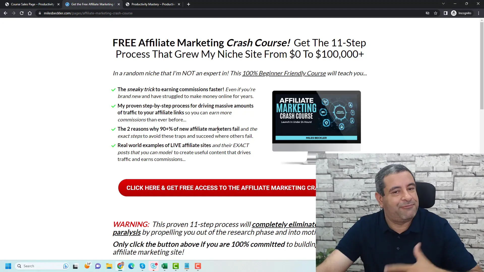 Landing Page for Miles Butler's Affiliate Marketing Course