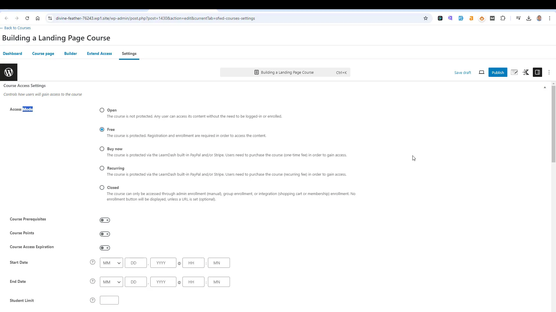 Overview of access modes in LearnDash