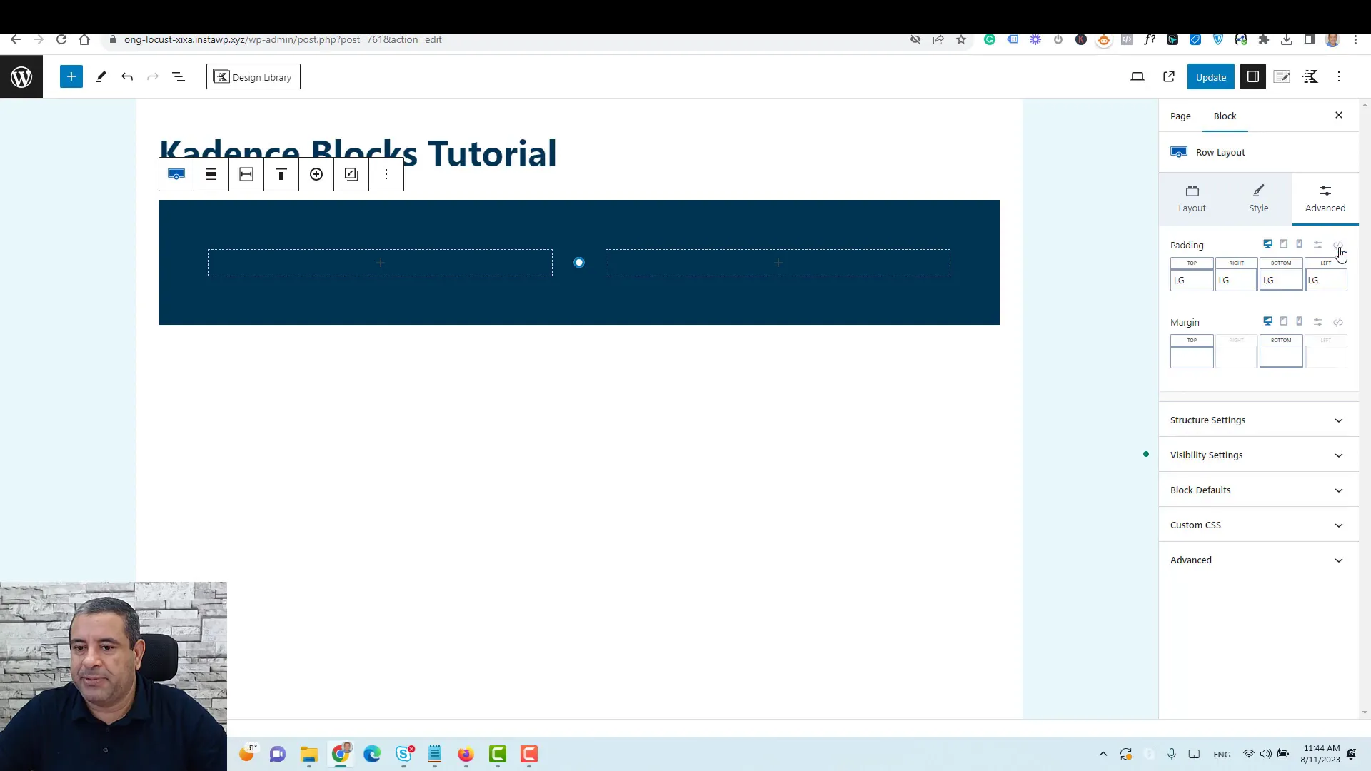 Setting padding and margin for a row