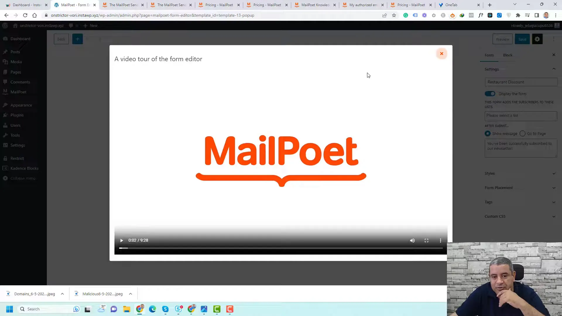 MailPoet form editor