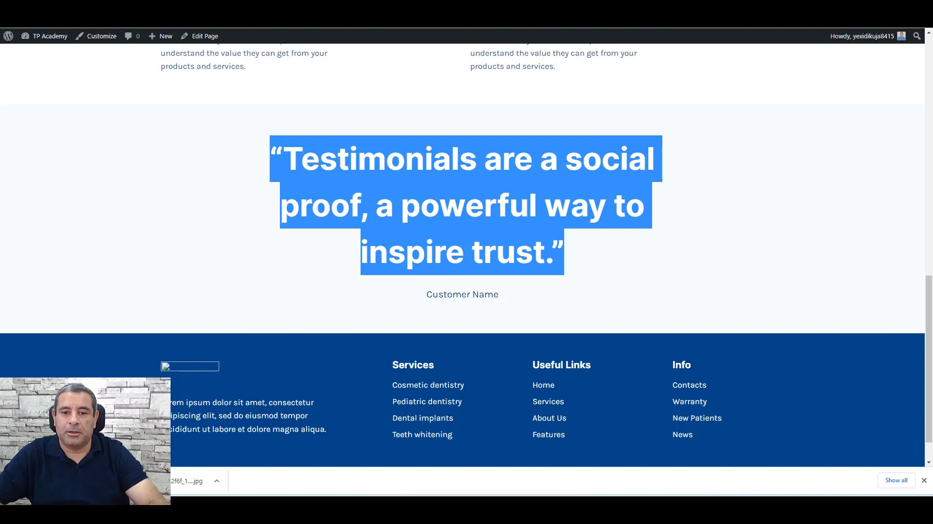 Adding testimonials to the lead generation page