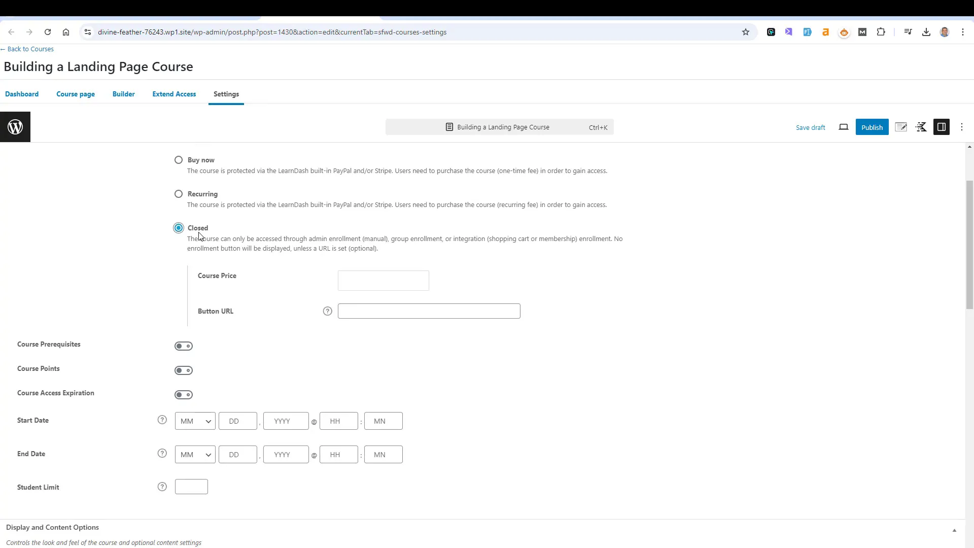 Configuring course settings