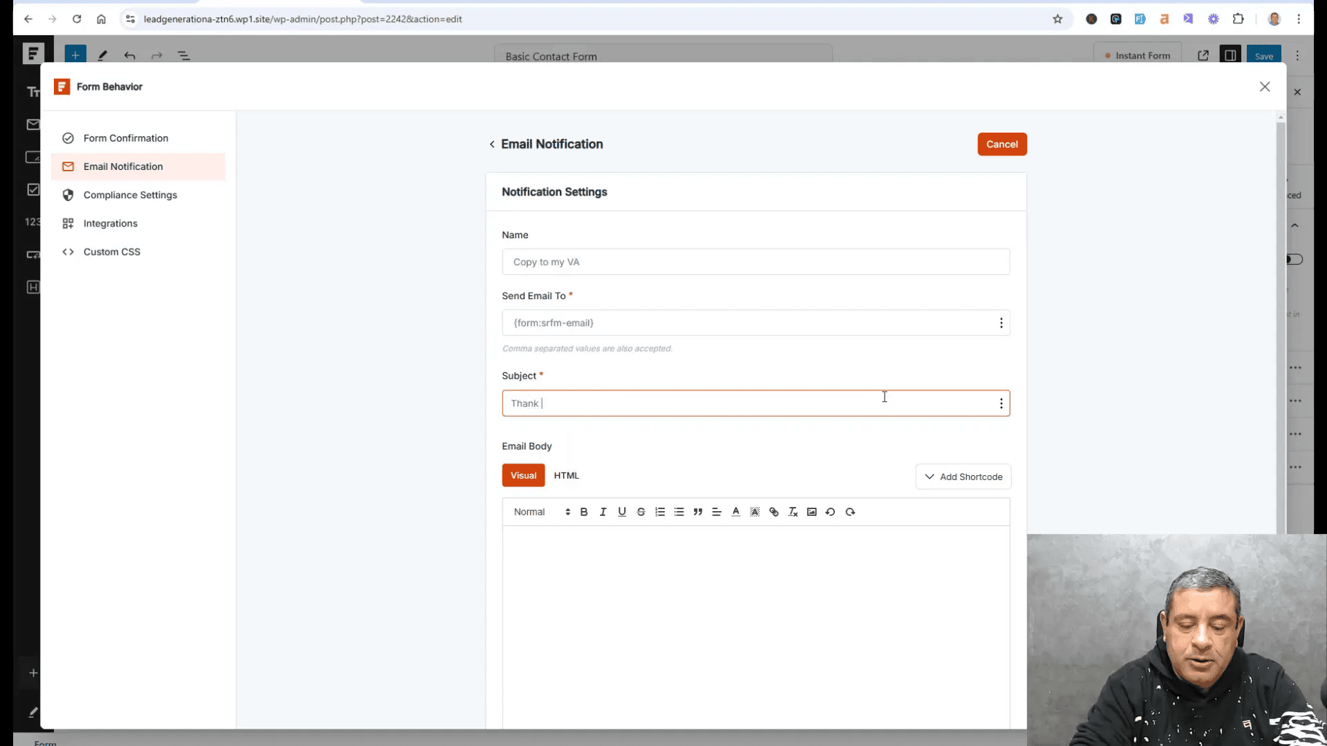 Email notification settings in SureForms